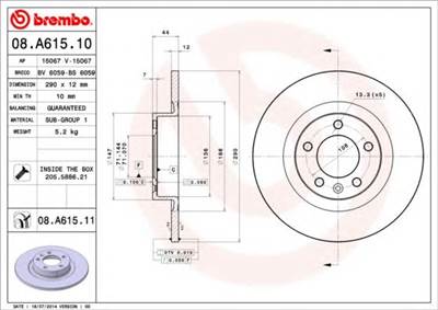 BREMBO 08.A615.11 - féktárcsa PEUGEOT PEUGEOT (DF-PSA)