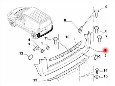 Hátsó lökhárító - FIORINO, QUBO - 735666169, 735460427 -  - FIAT eredeti Eredeti új 735666169