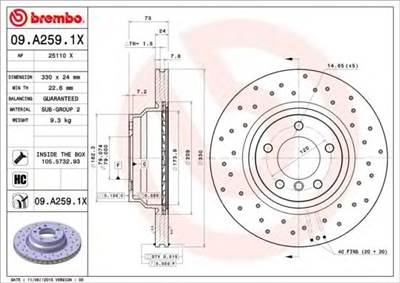 BREMBO 09.A259.1X - féktárcsa BMW BMW (BRILLIANCE)