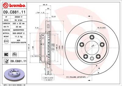 BREMBO 09.C881.11 - féktárcsa PORSCHE VW