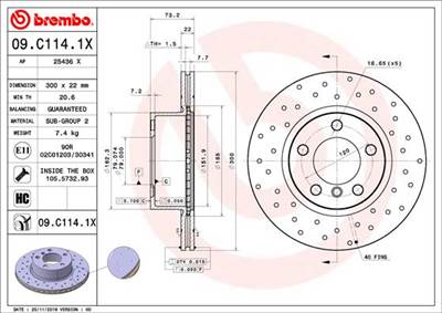 BREMBO 09.C114.1X - féktárcsa BMW BMW (BRILLIANCE)