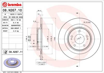 BREMBO 08.N267.11 - féktárcsa CITROËN MITSUBISHI MITSUBISHI (GAC) PEUGEOT