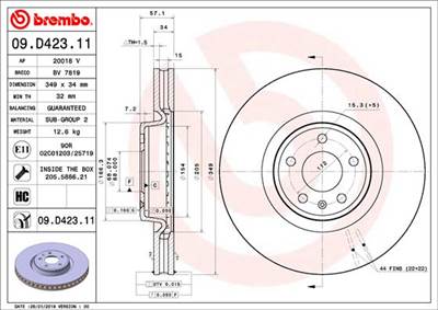BREMBO 09.D423.11 - féktárcsa AUDI HONDA VW