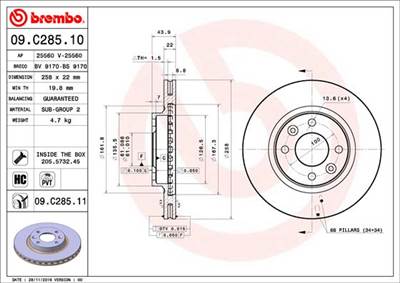 BREMBO 09.C285.11 - féktárcsa DACIA RENAULT SMART