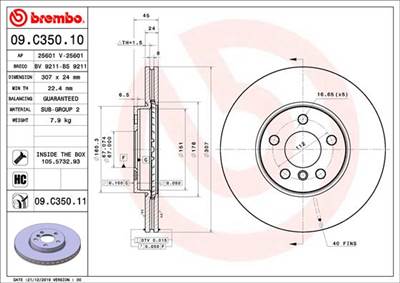 BREMBO 09.C350.11 - féktárcsa BMW BMW (BRILLIANCE) MINI