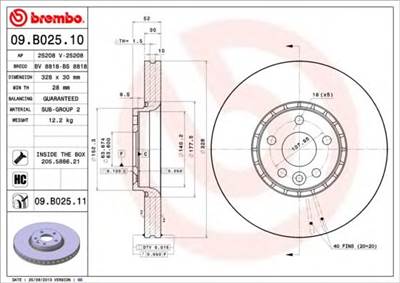 BREMBO 09.B025.11 - féktárcsa VOLVO VOLVO ASIA