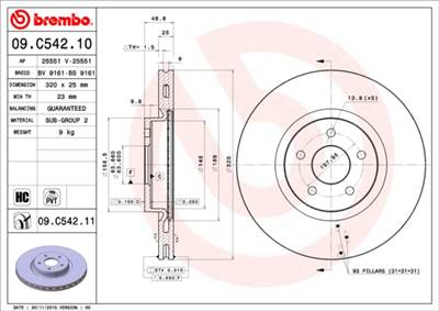 BREMBO 09.C542.11 - féktárcsa FORD FORD (CHANGAN) LINCOLN