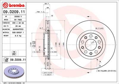 BREMBO 09.D209.11 - féktárcsa ALFA ROMEO FIAT JEEP JEEP (GAC FCA)