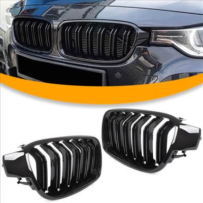 BMW 3 F30 / F31 11-15 SEDAN / KOMBI vese hûtőrács a fényszórók között bal  jobb komplett BLACK GLOSSY DOUBLE BAR