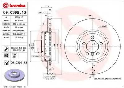 BREMBO 09.C399.13 - féktárcsa BMW BMW (BRILLIANCE)