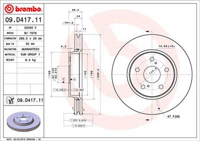 BREMBO 09.D417.11 - féktárcsa TOYOTA
