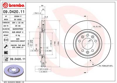 BREMBO 09.D420.11 - féktárcsa CITROËN OPEL PEUGEOT TOYOTA VAUXHALL