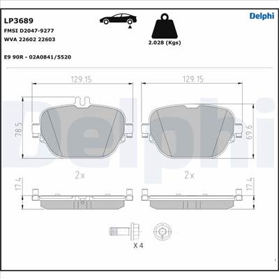 DELPHI LP3689 - Kézifék fékbetétkészlet MERCEDES-BENZ