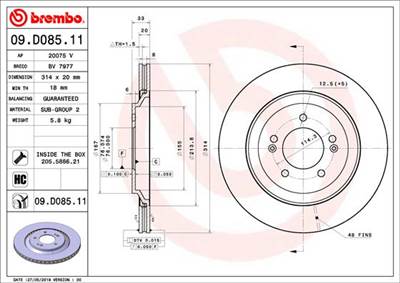 BREMBO 09.D085.11 - féktárcsa HYUNDAI
