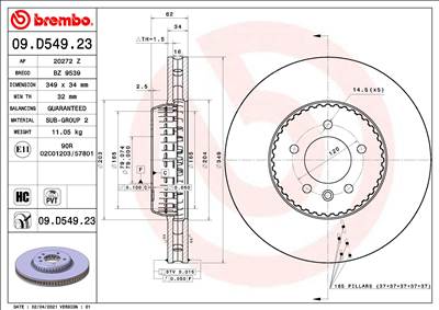 BREMBO 09.D549.23 - féktárcsa LAND ROVER