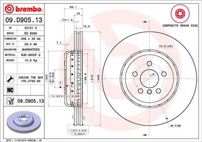 BREMBO 09.D905.13 - féktárcsa BMW BMW (BRILLIANCE)