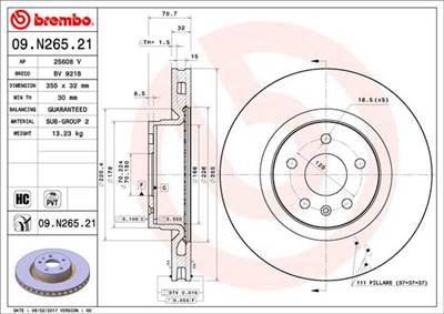 BREMBO 09.N265.21 - féktárcsa TESLA