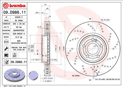 BREMBO 09.D986.11 - féktárcsa MERCEDES-BENZ MERCEDES-BENZ (BBDC)