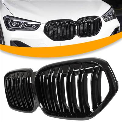 BMW X1 F48 19-22 vese hûtőrács FEKETE FÉNYES DUPLA LÉC