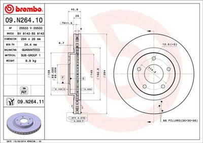 BREMBO 09.N264.11 - féktárcsa CITROËN MITSUBISHI MITSUBISHI (GAC) PEUGEOT