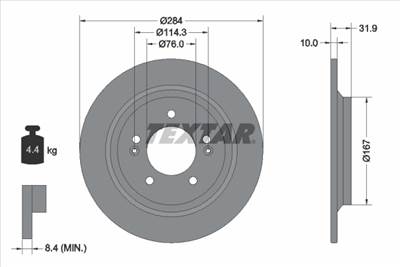 TEXTAR 92293103 - féktárcsa HYUNDAI HYUNDAI (BEIJING) KIA KIA (DYK)