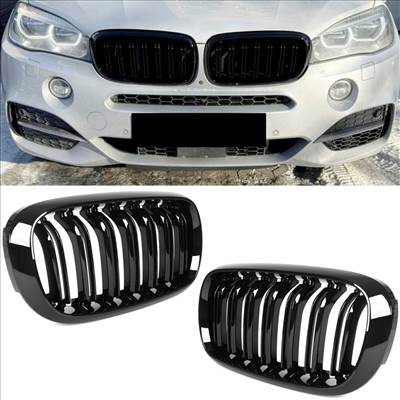 BMW X6 F16 14-19 vese hûtőrács bal  jobb komplett BLACK GLOSSY DOUBLE BAR