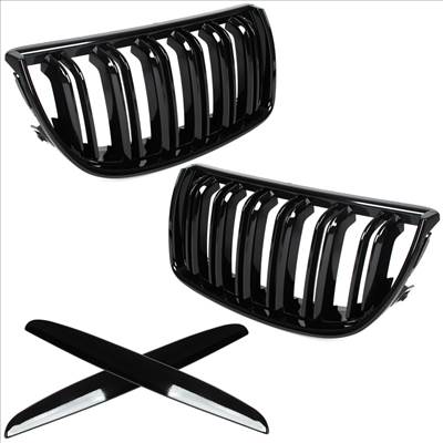 BMW 3 E90 / E91 04-09 SEDAN / KOMBI vese hûtőrács bal  jobb garnitúra BLACK GLOSSY DOUBLE BAR HAJLÍTOTT LAMELLÁS
