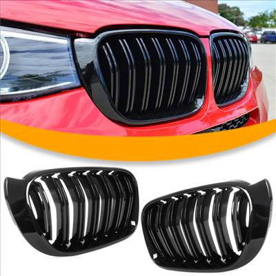 BMW X3 F25 14-17 vese hûtőrács a fényszórók között bal  jobb komplett BLACK GLOSSY DOUBLE BAR
