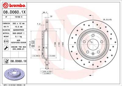 BREMBO 08.D060.1X - féktárcsa AUDI AUDI (FAW) VW