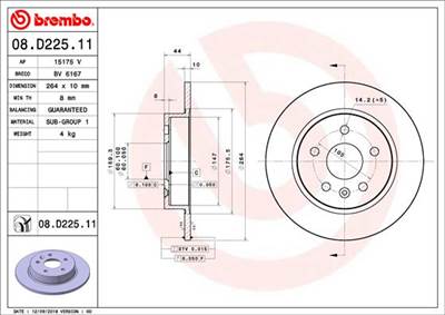 BREMBO 08.D225.11 - féktárcsa BUICK (SGM) CHEVROLET (SGM) OPEL VAUXHALL