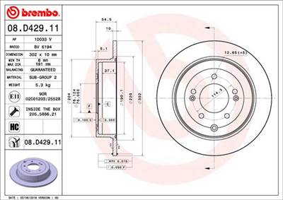 BREMBO 08.D429.11 - féktárcsa HYUNDAI HYUNDAI (BEIJING) KIA KIA (DYK)