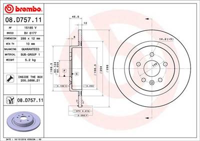 BREMBO 08.D757.11 - féktárcsa OPEL VAUXHALL