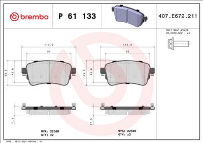 BREMBO P 61 133 - fékbetét CITROËN FIAT OPEL PEUGEOT TOYOTA VAUXHALL