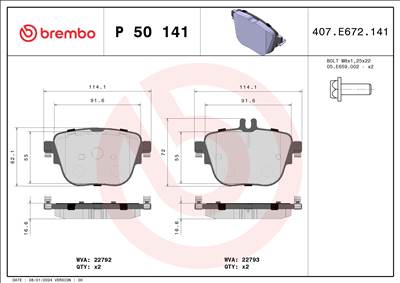 BREMBO P 50 141 - fékbetétkészlet, tárcsafék MERCEDES-BENZ MERCEDES-BENZ (BBDC)