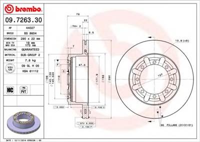 BREMBO 09.7263.30 - féktárcsa NISSAN RENAULT TRUCKS