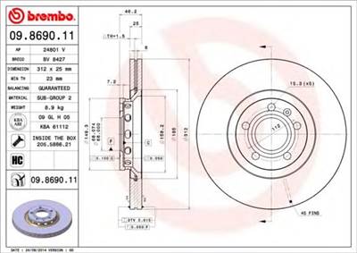 BREMBO 09.8690.11 - féktárcsa AUDI AUDI (FAW) SEAT SKODA VW VW (SVW) ZHONGHUA(BRILLIANCE)