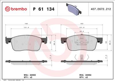 BREMBO P 61 134 - fékbetét CITROËN FIAT OPEL PEUGEOT TOYOTA VAUXHALL
