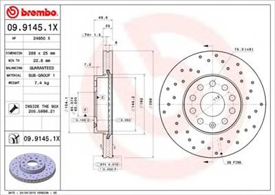 BREMBO 09.9145.1X - féktárcsa AUDI AUDI (FAW) CUPRA SEAT SKODA SKODA (SVW ) SKODA (SVW) VW VW (FAW) 