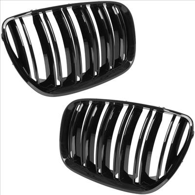 BMW X5 E53 FL 04-06 vese hûtőrács bal  jobb komplett, DOUBLE SLAT GLOSSY BLACK
