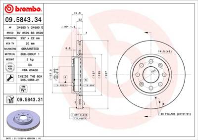 BREMBO 09.5843.31 - féktárcsa FIAT OPEL VAUXHALL