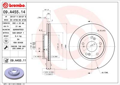 BREMBO 09.A455.11 - féktárcsa HONDA HONDA (DONGFENG) HONDA (GAC)