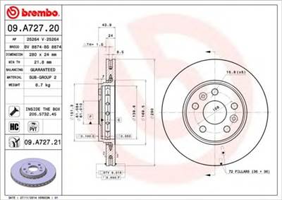 BREMBO 09.A727.21 - féktárcsa MERCEDES-BENZ NISSAN RENAULT