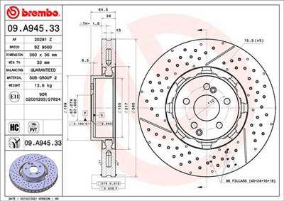 BREMBO 09.A945.33 - féktárcsa MERCEDES-BENZ