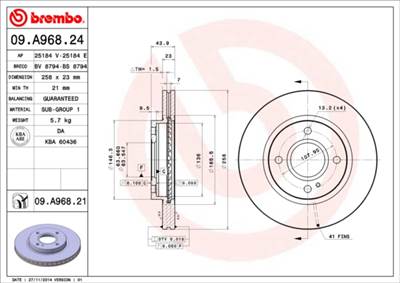 BREMBO 09.A968.21 - féktárcsa FORD FORD AUSTRALIA
