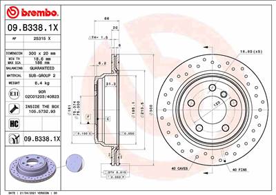 BREMBO 09.B338.1X - féktárcsa BMW BMW (BRILLIANCE)