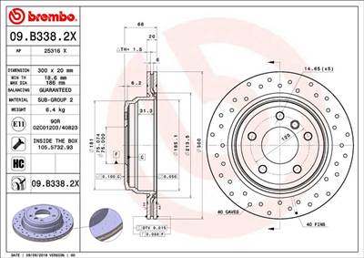 BREMBO 09.B338.2X - féktárcsa BMW BMW (BRILLIANCE)