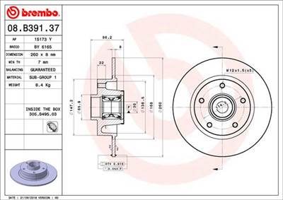 BREMBO 08.B391.37 - féktárcsa RENAULT