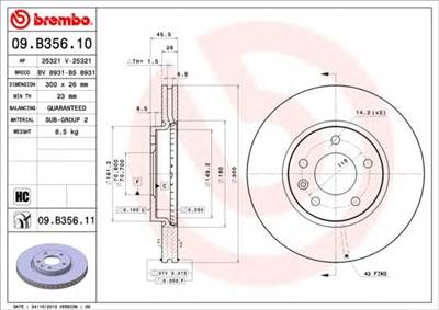 BREMBO 09.B356.11 - féktárcsa BUICK (SGM) CHEVROLET CHEVROLET (SGM) OPEL VAUXHALL