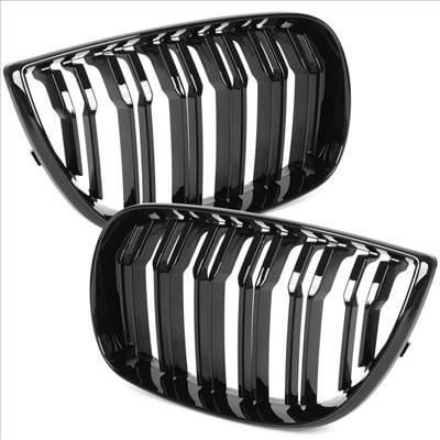BMW 1 E81 E82 E87 E88 04-07 vesék (hûtőrács díszrács) bal  jobb komplett BLACK GLOSSY DOUBLE BAR