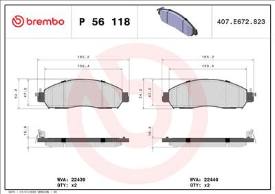 BREMBO P 56 118 - fékbetétkészlet, tárcsafék NISSAN NISSAN (ZHENGZHOU) RENAULT